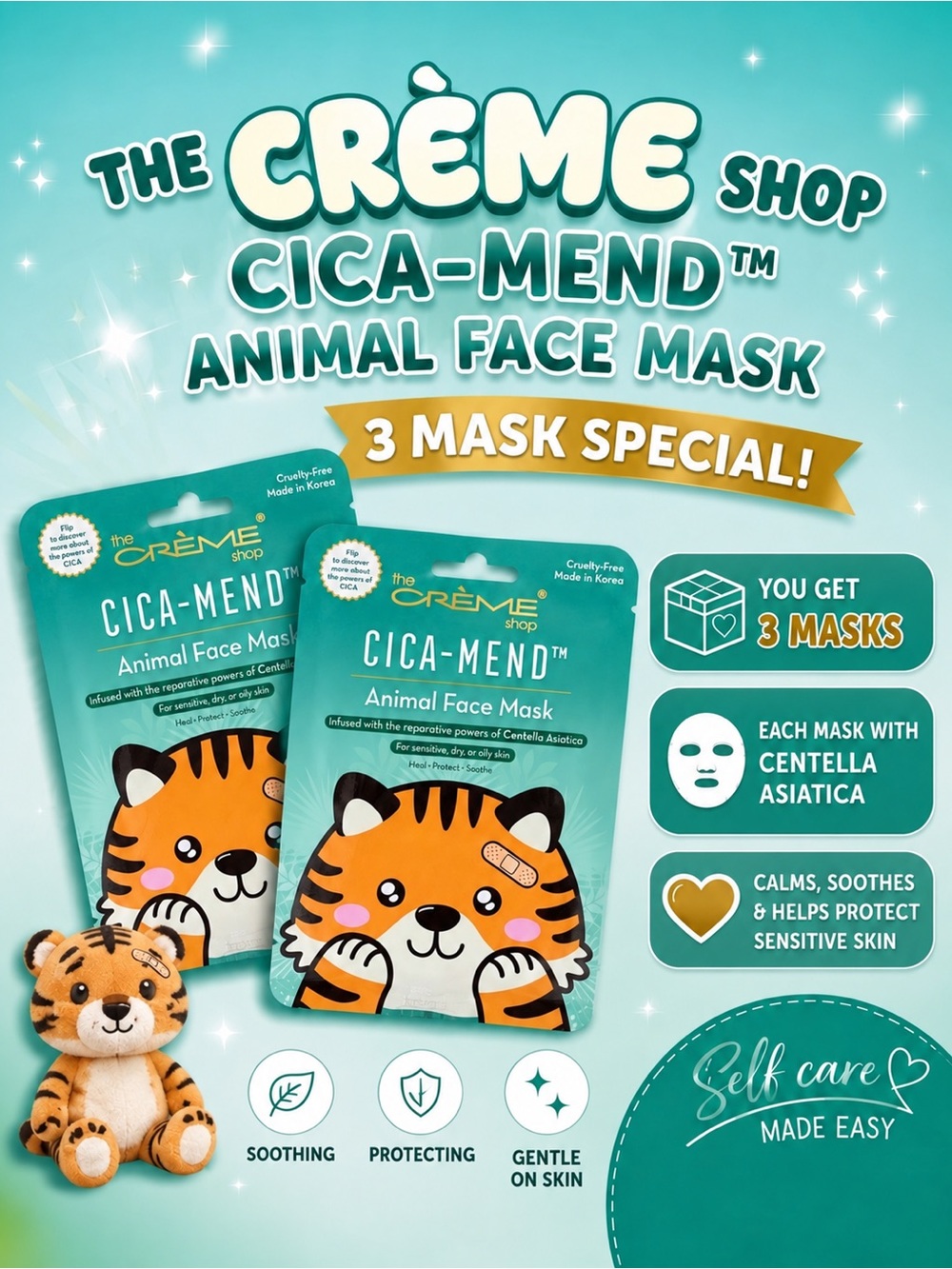 🎄THE CRÈME SHOP| Cica-Mend™ Animal Face Mask | K-Beauty | 3 pack in 1 Box| NEW